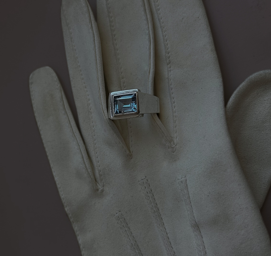 OLD Aquamarine Signet Sterling Ring